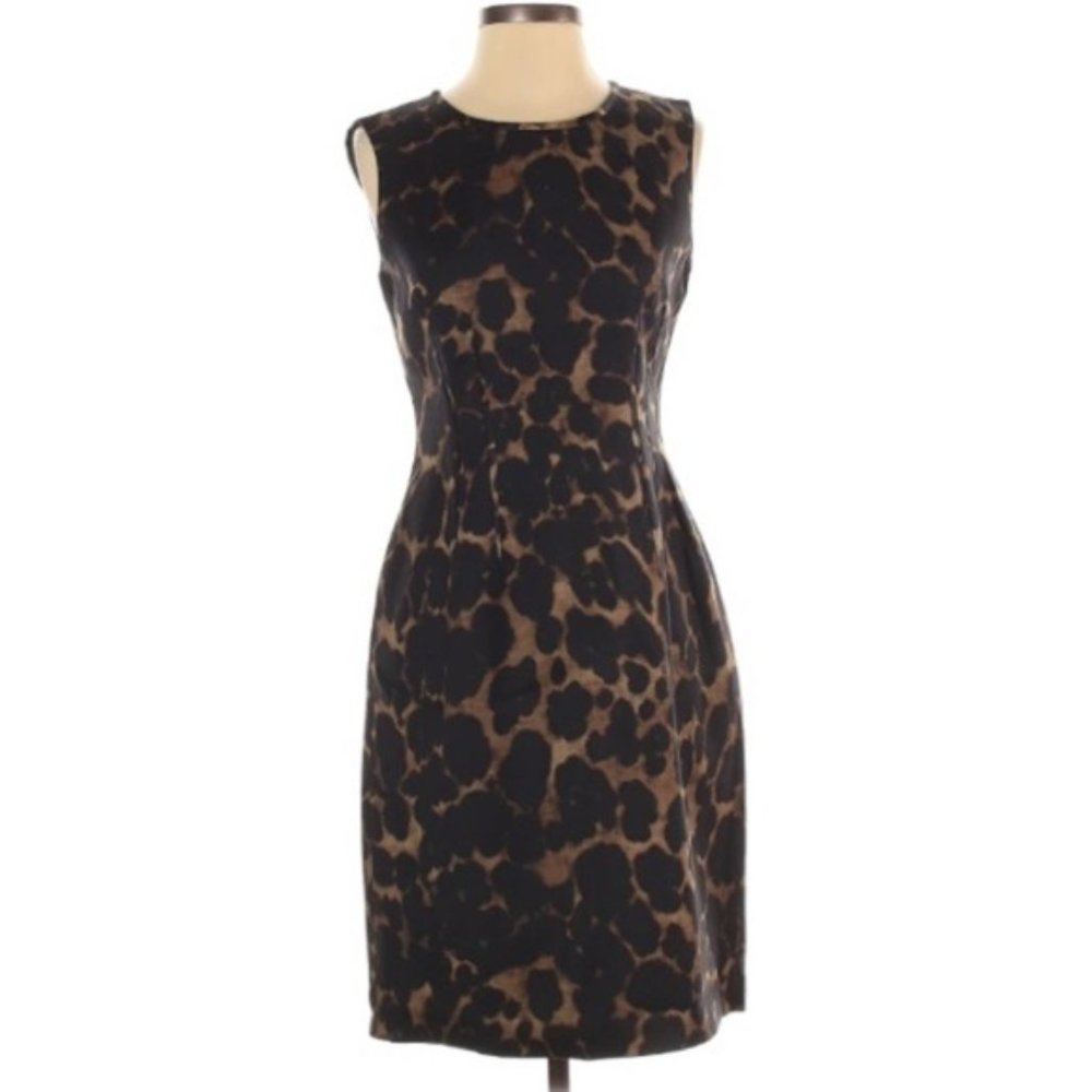 Elie Tahari wool blend sleeveless sheath dress animal print size 6
